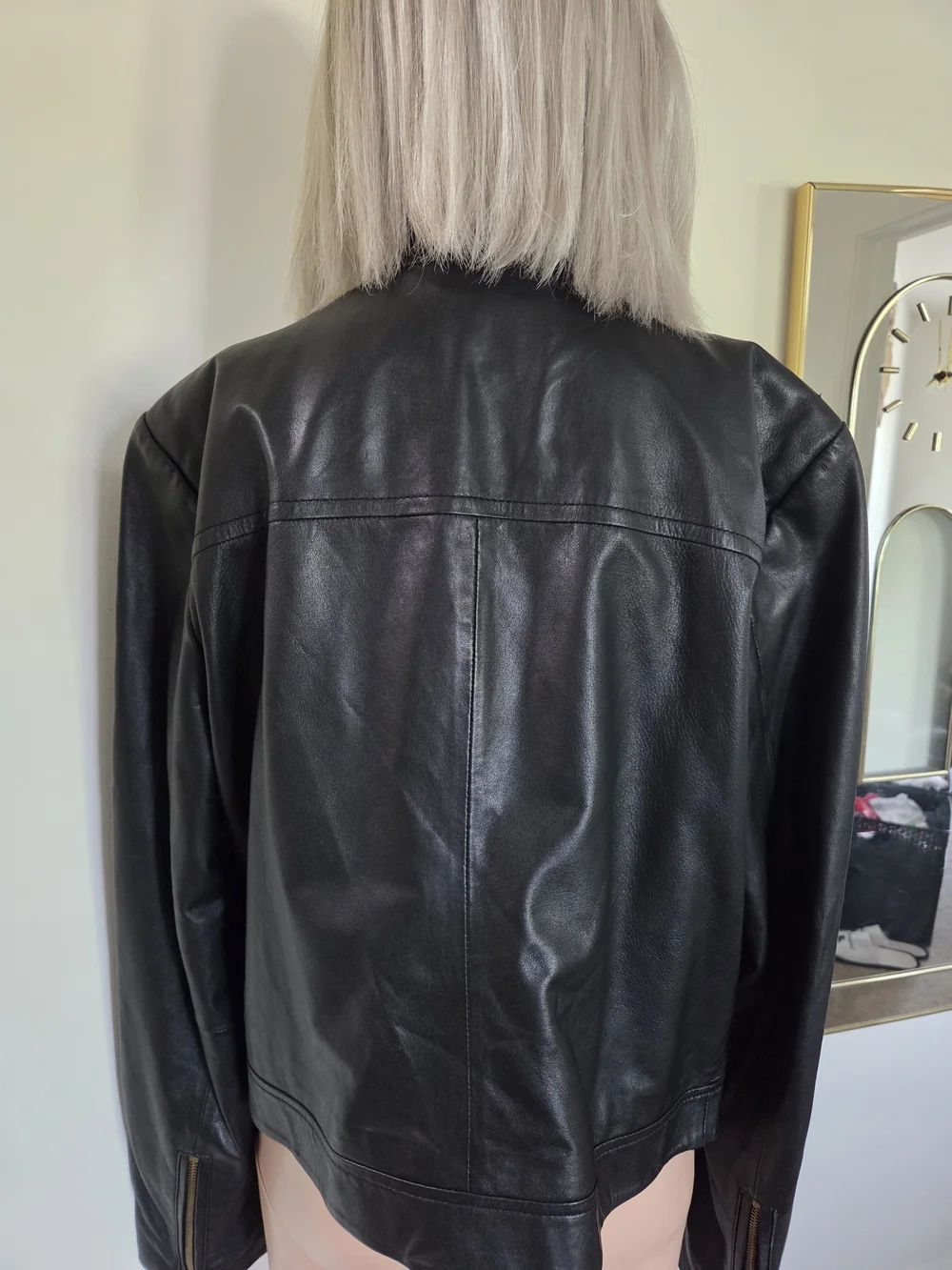 Michael Kors Womens Black Leather Moto Jacket with Gold Hardware Size 16